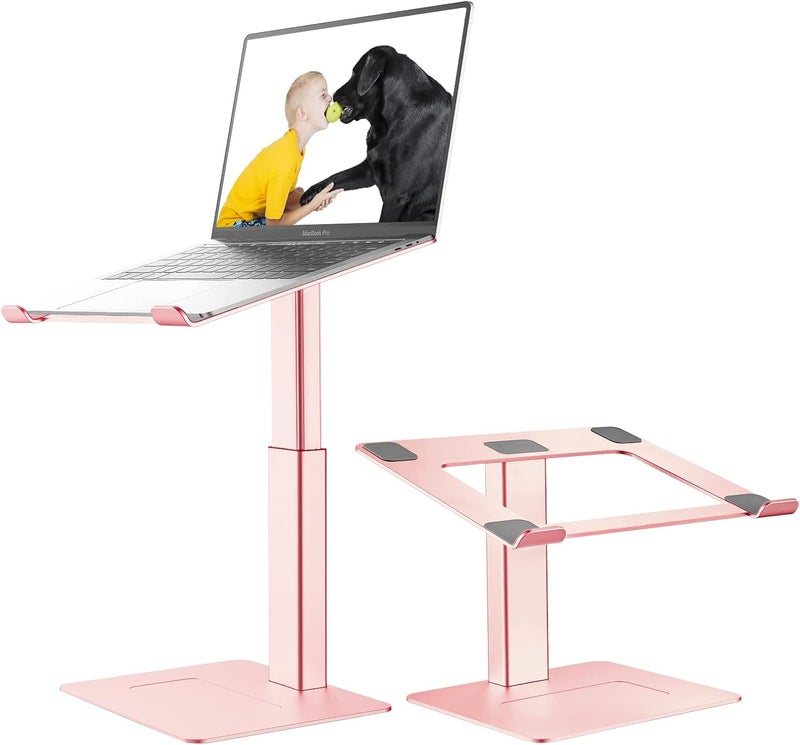 VECOFO Laptop Stand for Desk, Ergonomic Aluminum Laptop Stand Adjustable Height from 7-15", Sitting and Standing Laptop Riser for 10-17" Notebook (Rose Pink) - Image 1